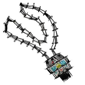 Boho Luxe Thunderbird Necklace Black Bead Safety Pin‎ Vintage Tribal Statement